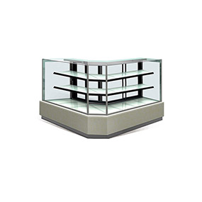 Corner Shape Design Refrigerated Glass Cake Display Case for floor standing